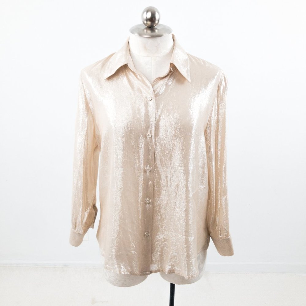 Vintage Sparkly Silk Champagne Long Sleeved Blouse - Picture 8 of 13